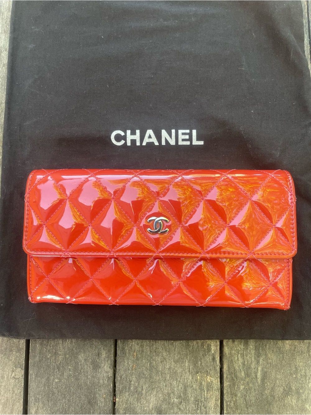 CHANEL Quilted Patent Leather Wallet Clutch